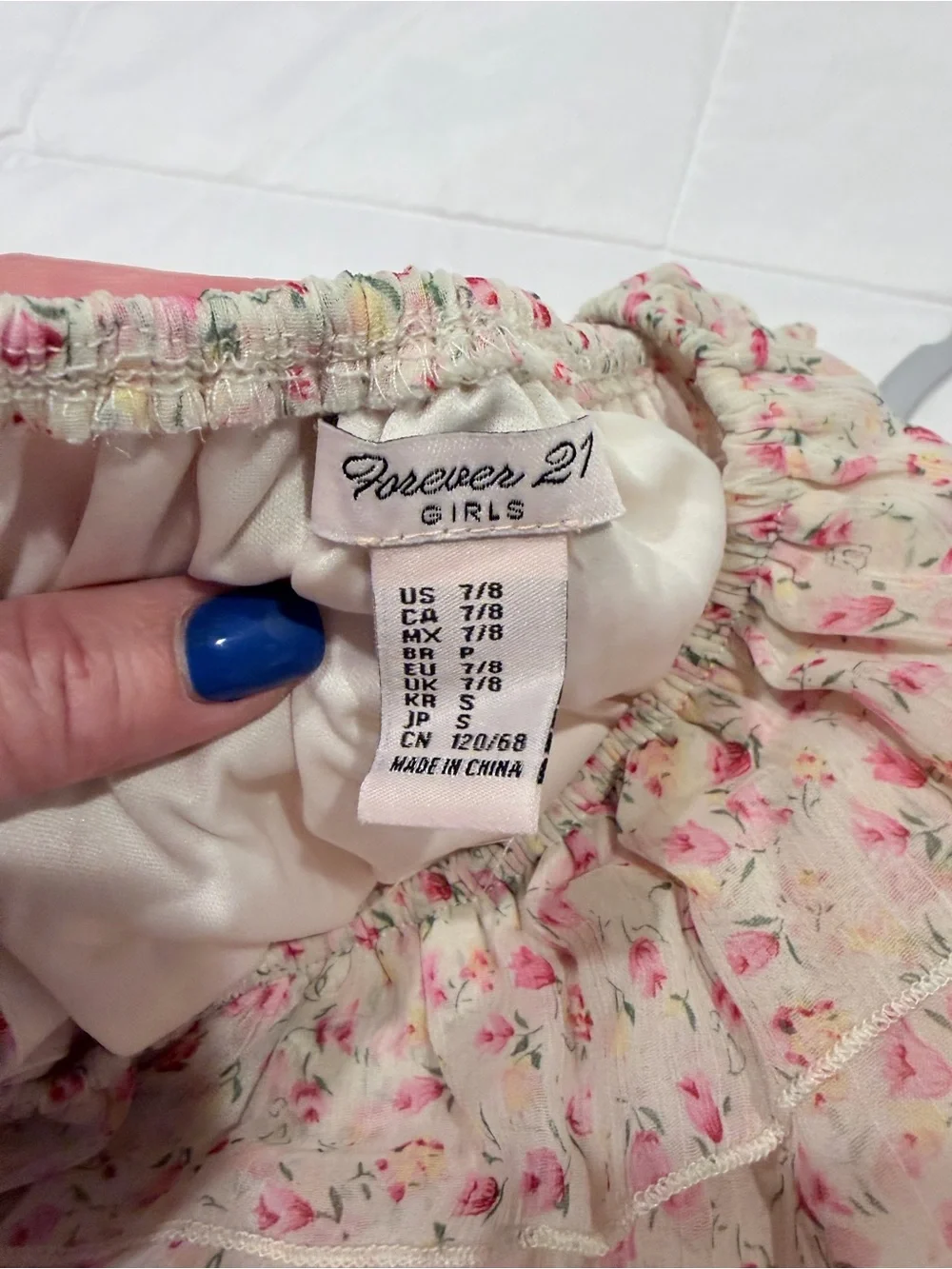 Forever 21 Girls Floral Tiered Ruffle Dress Size 7/8 Cream Pink